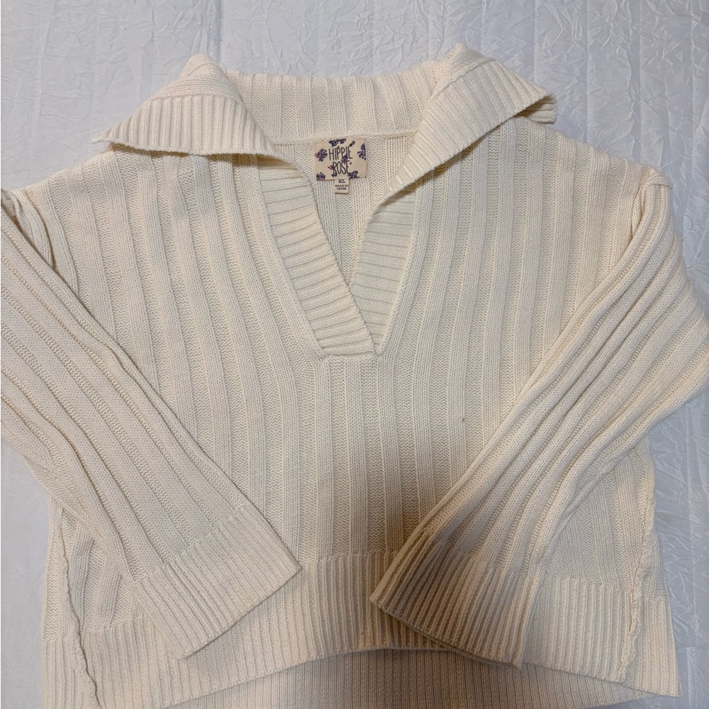 Hippie Rose Cream V-Neck Sweater